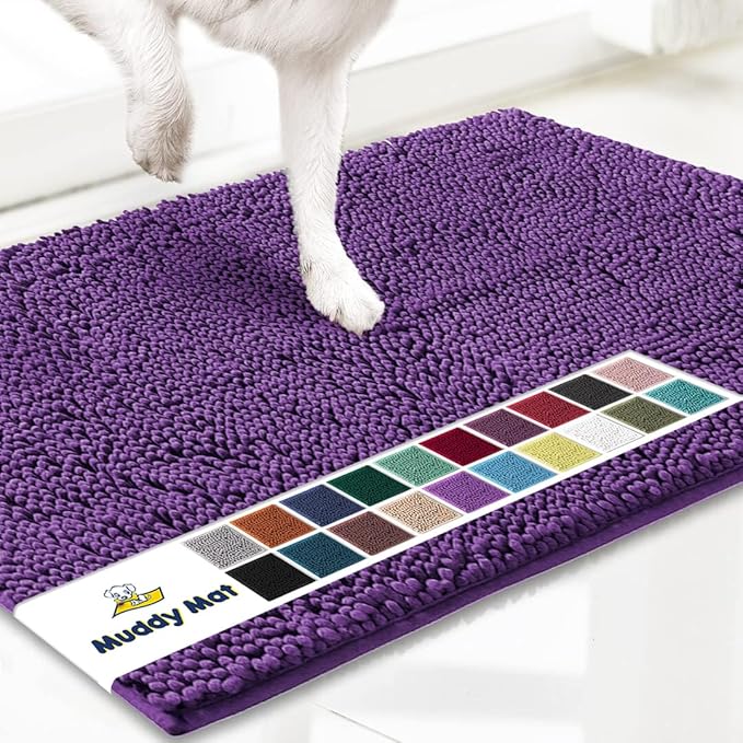 Muddy Mat® | Super Absorbent Door Mat Indoor, Microfiber Quick Dry Chenille Entryway Rug, Non-Slip Front Door Mat, Indoor Mats for Entryway, Machine Washable Pet Rug, Purple 24" x 120"