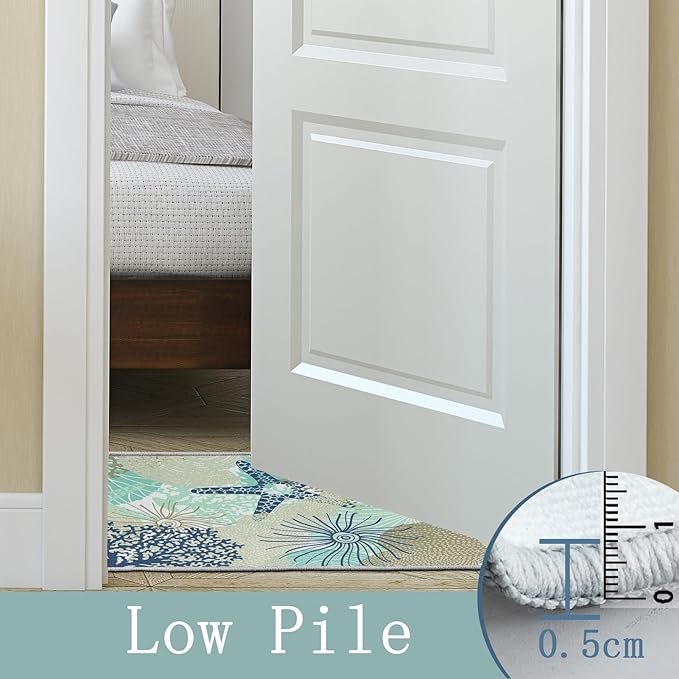 Tritard Coastal Area Rug 2x3 - Small Machine Washable Foldable Throw Rugs Non-Slip Beach Ocean Entryway Doormat Indoor Entrance Carpet for Kitchen Bathroom Laundry Bedroom Living Room, Navy