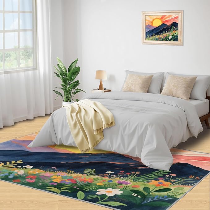 Boho Sun Area Rugs 3x5ft, Minimalist Line Boys Rugs for Bedroom, Geometric Solar Kids Room Rug Soft Fuzzy Washable for Living Room Game Room Coffee Table