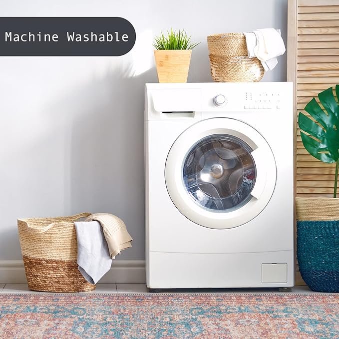 GLN Rugs Traditional Collection - Machine Washable Area Rug, Traditional Washable, Non Slip, Low Pile Chenille Rug, Living Room, Bedroom, Kitchen Rug (8' x 10' Terra/Green)