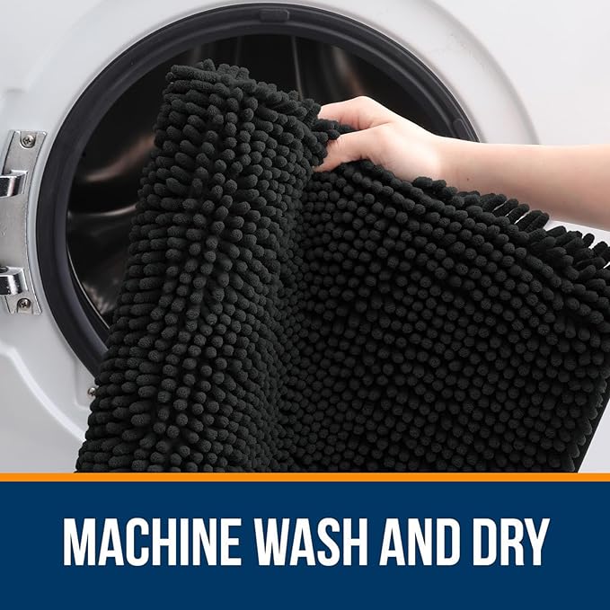 OLANLY Bathroom Rugs 40x24, Extra Soft Absorbent Chenille Bath Rugs, Rubber Backing Quick Dry, Machine Washable Bath Mats for Bathroom Floor, Tub and Shower, Home Decor Accessories, Black