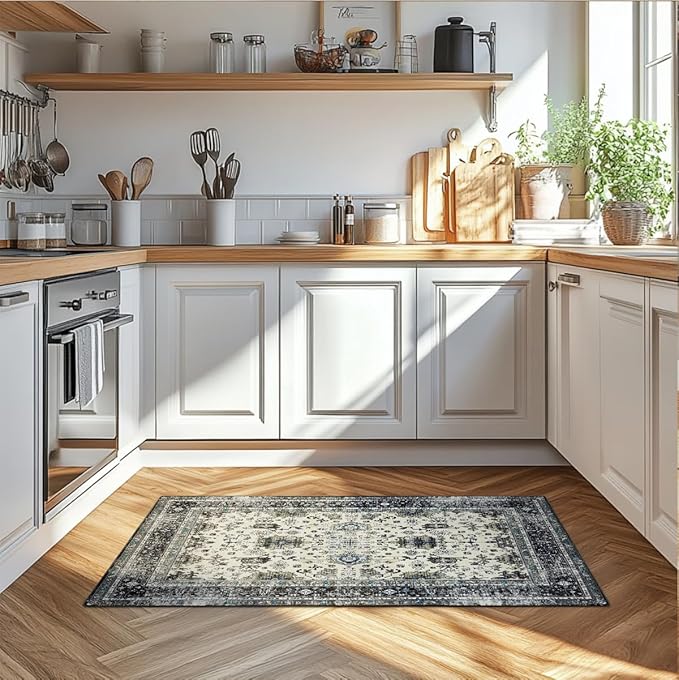 Area Rug Non Slip Machine Washable Ultra Soft Living Room/Bedroom/Kitchen/Outdoor/Classroom White Gray, 2'×3'