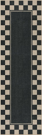 Moynesa Easy Jute Runner Rugs Washable 2.5x8 Entryway Runners Rug for Kitchen Black Checkered Carpet for Indoor Outdoor Non Slip Mat for Hallways Bathroom Bedroom Laundry Living Room Corridor