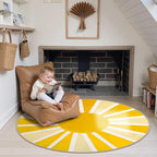 Lahome Round Area Rugs 5Ft - Washable Large Boho Round Rug for Living Room Cute Soft Nursery Rug Non-Slip Low-Pile Circle Rug, Rainbow Sun Print Round Carpet for Bedroom Dining Room (5'x5', Yellow)