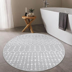 Lahome Moroccan Washable Round Rug 4Ft Round Area Rugs for Bedroom Non-Slip Grey Stain Resistant Round Kitchen Rug, Modern Geometric Print Indoor Floor Circle Carpet for Entryway Living Room Sofa