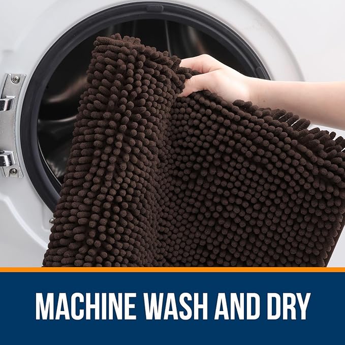 OLANLY Bathroom Rugs 44x24, Extra Soft Absorbent Chenille Bath Rugs, Rubber Backing Quick Dry, Machine Washable Bath Mats for Bathroom Floor, Tub and Shower, Home Decor Accessories, Brown