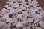 Modern Design Premium Cowhide Leather Carpet with Chevron Pattern, Area Rug (White/Brown, 8x10)