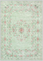 Wonnitar Floral Bow Print Washable Rugs 5x7, Sage Green Rug for Living Room, Ultra-Thin Non Slip Soft Boho Carpet for Dining Room Bedroom Kid Room Playroom, Light Green