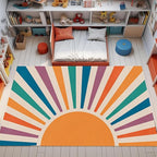 Rainbow Sun Area Rug,3x4ft,Colorful Boho Style Rug, Non-Slip Machine Washable Easy Care Carpet for Kids Girls Boys Bedroom, Living Room, Classroom, Office Decor