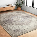 Loloi Hathaway Collection HTH-05 Steel/Ivory 2'-6" x 7'-6", .25" Thick Runner Rug, Soft, Durable, Printed, Modern, Low Pile, Non-Shedding, Easy Clean, Living Room Rug