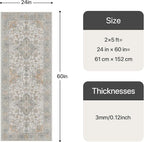 Bavni 2x5 Washable Runner Rug for Hallway, Vintage Grey Rug with Non-Slip Backing, Oriental Distressed Print Indoor Kitchen Runner, Low Pile Thin Soft Small Rugs for Entryway, Bedroom, Laundry Room