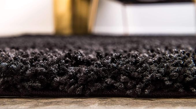 Unique Loom Solid Shag Collection Area Rug (7' 1" x 10' Rectangle, Jet Black)