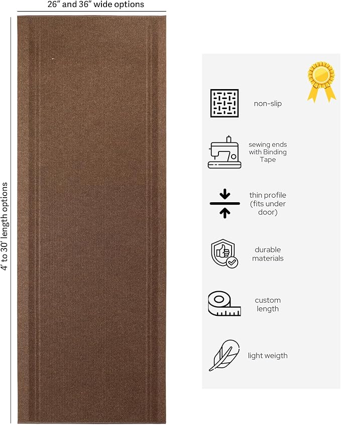English Home Custom Size Non Slip Striped Design Light Weight Durable PVC Backing Thin Pile Runner Rug (36" x 7')