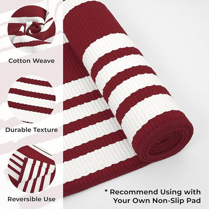 KOZYFLY Striped Outdoor Rug Red and White 27.5x43 Inches Front Door Rug Christmas Woven Area Rug Washable Indoor Doormats Entrance Mat for Holiday Kitchen Entryway Patio Front Porch