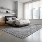 9x12 Area Rug Living Room Rugs, Stain Resistant Washable Rug, Vintage Large Non-Slip Backing, Low Pile Lightweight Print Rug for Bedroom Dinning Room Home Office (Grey/Blue)