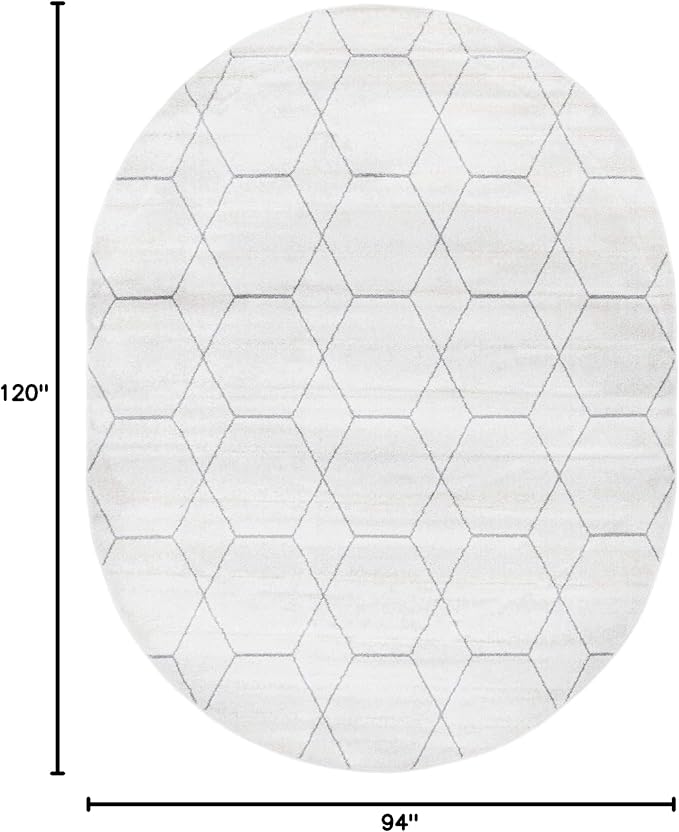 Unique Loom Trellis Frieze Collection Area Rug - Geometric (7' 10" x 10' Oval, Ivory/ Gray)
