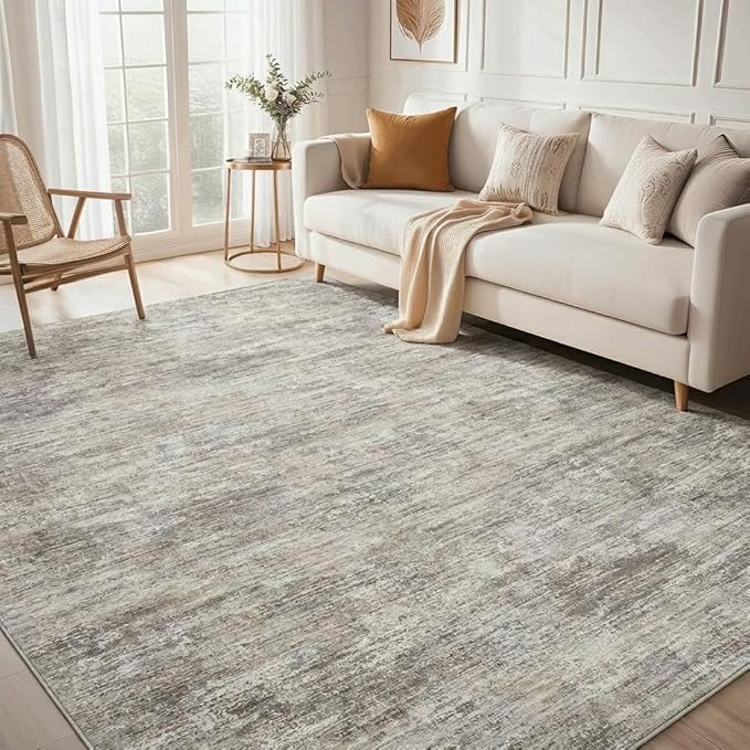 Garvee Solid Color Area Rugs 9x12 Large Living Room Rug with Rubber Backing, Stain Resistant Modern Rug Non Shedding Low Pile Soft Carpet, Foldable Thin Mats for Bedroom, Dining Room, Nursery, Camel