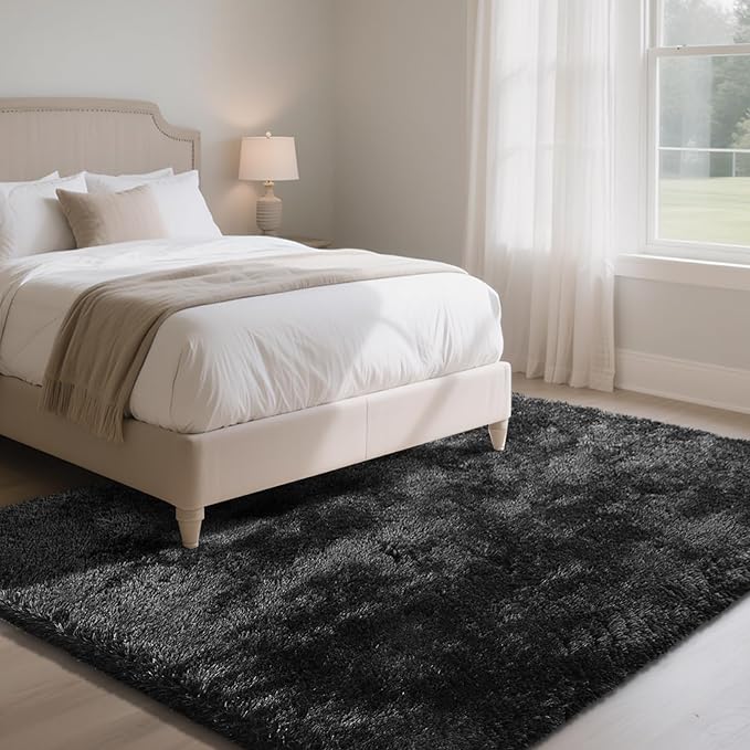 Fluffy Rug Shaggy Area Rug, Black 8x10 Area Rugs for Living Room, Large Shag Area Rugs for Bedroom Kids Room Home Decor, Upgrade Anti-Skid Rectangular Fuzzy Rugs