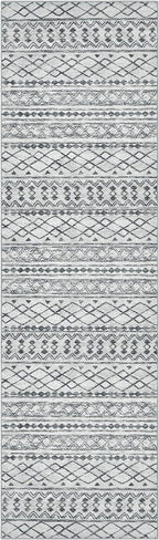 KUTA Moroccan Washable Runner Rug, 2x7 Non-Slip Vintage Grey White Boho Hallway Kitchen Rugs Ultra Soft Distressed Geometric Floor Carpet Runners for Bedroom Laundry Living Room