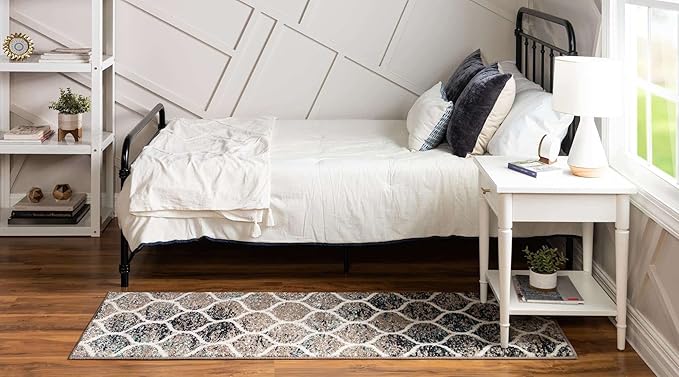 Rugs.com Lattice Frieze Collection Rug – 2' 7 x 12' Runner Blue Multi Medium Rug Perfect for Living Rooms, Large Dining Rooms, Open Floorplans
