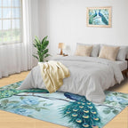 Peacock Rugs for Living Room - 8x10 Rug, Classic Peacock Floral Area Rugs for Bedroom, Teal Turquoise Rug, Modern Style Washable Carpet, Aesthetics Carpet - Peafowl Home Decor & Gifts