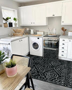Wonnitar Moroccan Washable Area Rug 5x7, Black Large Rug for Living Room, Non-Slip Boho Bedroom Throw Mat, Low Pile Stain Resistant Geometric Floor Carpet for Dining Table Kitchen Dorm (Black,5'x7')