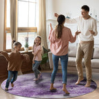 Round 4ft Abstract Rug, Modern Washable Indoor Circle Area Rugs for Living Room, Soft Circular Non-Slip Carpet Floor Mat for Entryway Bathroom Dining Room Home Office - Abstract Purple