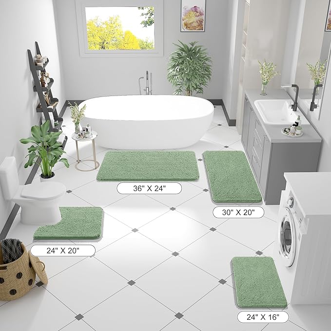 OLANLY Bathroom Rugs 47x17, Extra Soft Absorbent Chenille Bath Rugs, Rubber Backing Quick Dry, Machine Washable Bath Mats for Bathroom Floor, Tub and Shower, Home Decor Accessories, Sage Green