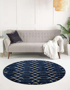 Unique Loom Glam Collection Area Rug - Trellis (7' 10" Round, Navy Blue Gold/ Gold)