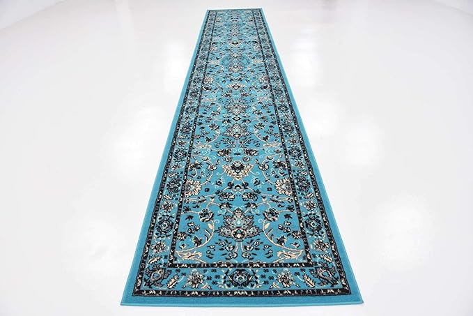 Unique Loom Sialk Hill Collection Area Rug - Washington (2' 11" x 16' 5" Runner Turquoise/Black)