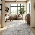 Area Rug 4x6 Washable Rug Grey and Brown for Living Room, Dining Room, Bedroom, Large Carpets, Non Slip & Non-Shedding Low Pile Vintage Print Rug for Home Office Decor