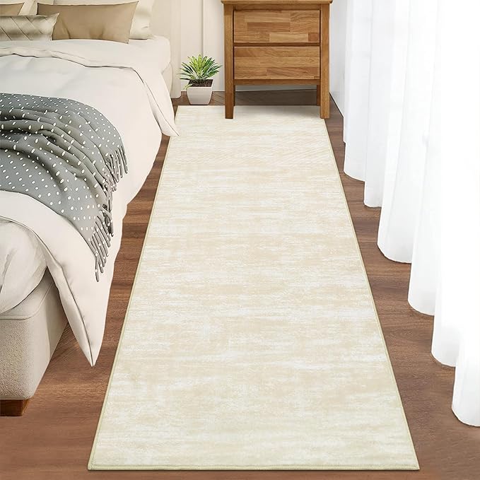 RUGSREAL Machine Washable Runner Rug 2x8 Long Hallway Runner Mat Entryway Contemporary Soild Runner Rug Low-Pile Modern Indoor Throw Carpet for Laundry Bedroom Living Room, 2'3" x 8' Cream-White