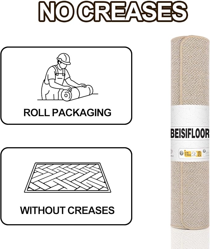 Ultra Thin Door Mat Indoor Entrance 17"x29", Low-Profile Indoor Door Mat, Non Slip Entry Mat Rubber Backing Unique Herringbone Design Inside Doormat Dirt Trapper Entryway Mats, Beige