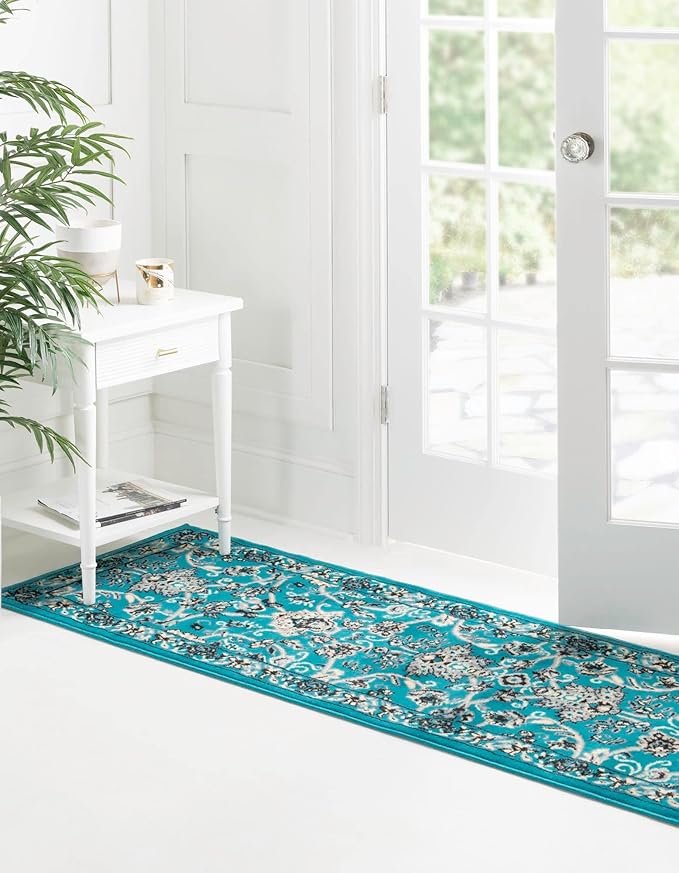 Unique Loom Sialk Hill Collection Area Rug - Washington (2' 2" x 8' 2" Runner Turquoise/Black)
