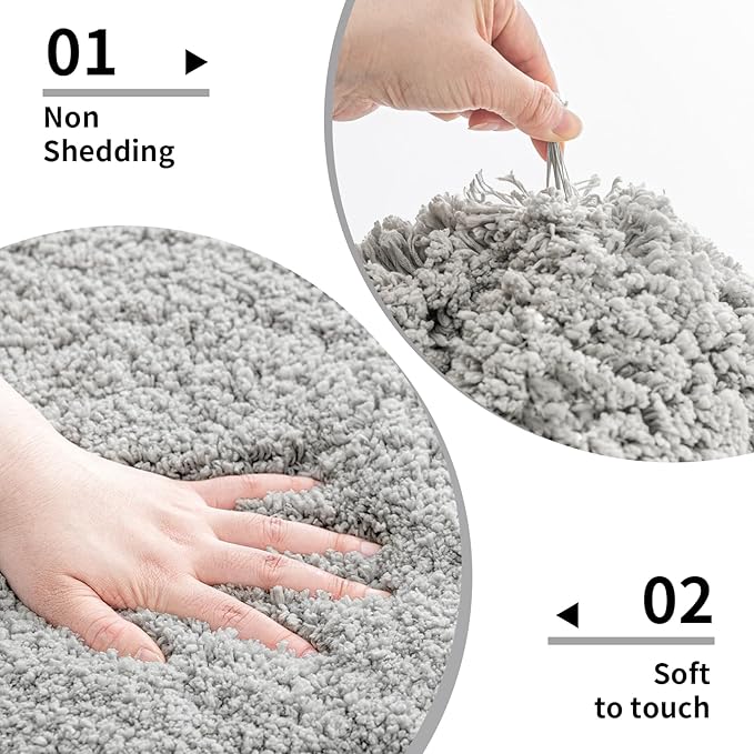 Gray Bathroom Rug 24x48 Non Slip Fluffy Bath Mat for Bathroom Floor Washable Plush Luxury Bath Rug for Tub Soft Shaggy Absorbent Shower Sink Mat