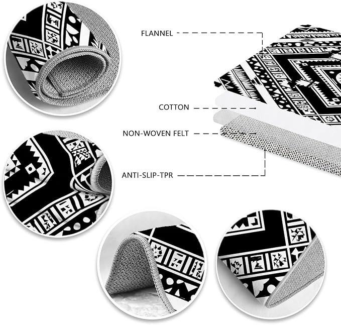 Area Rugs for Living Room 6x9, Moroccan Washable Low Pile Rug, Boho Neutral Farmhouse Ultra Soft Carpet for Bedroom Dining Room Home Decor, Geometric Print Tribal Carpets Black and White