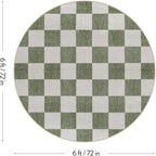 LIVEBOX Checkered Round Rug 6 Ft Washable Area Rug for Playroom, Kids Non-Slip Neutral Classic Circle Rug Geometric Large Carpet Soft Boys Rug for Classroom Dorm Bedroom(Sage Green,180R)