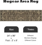 HUGEAR 2x8 Runner Rug Hallway Machine Washable Retro Brown Vintage Floral Low Pile Carpet Distressed Long Throw Rug Bedroom Office Bathroom Kitchen Laundry Non Slip Soft Lightweight