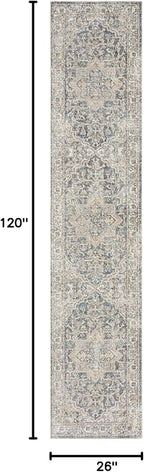Nourison Home Astra Machine Washable Grey/Blue 2'2" x 10' Area -Rug, Easy -Cleaning, Non Shedding, Bed Room, Living Room, Dining Room, Kitchen (2x10)