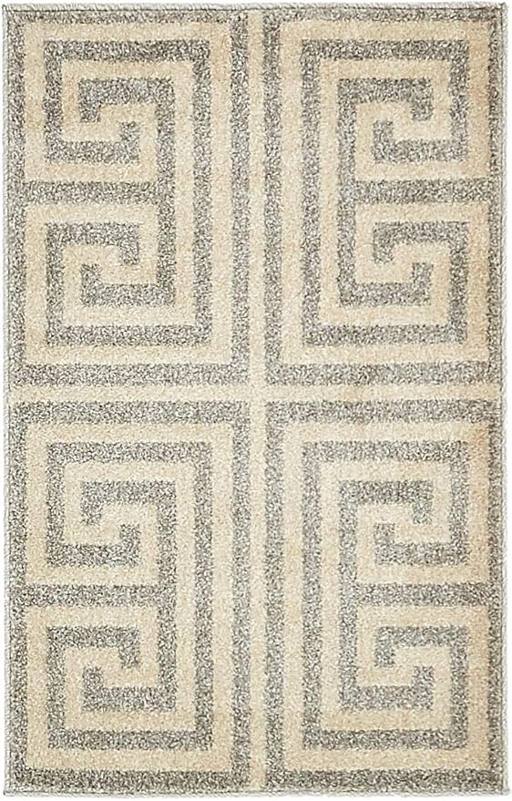 Unique Loom Athens Collection Classic Geometric Modern Border Design Area Rug (2' 0 x 3' 0 Rectangular, Gray/ Beige)