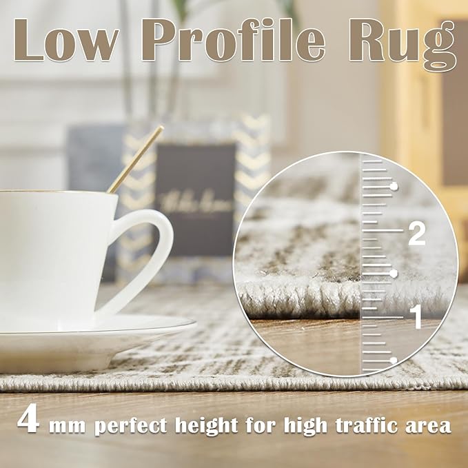 jinchan Moroccan 6x9 Area Rugs for Living Room - Machine Washable Modern Geometric Stain Resistant Ultra-Thin Low-Pile Large Rug Non-Slip Carpet for Bedroom Kitchen Dining Room (6x9ft, Taupe)