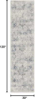 RUGGABLE Washable Vintage Runner Rug – Sarrah Blue Quartz 2.5x10, Stain-Resistant, Non-Slip Hallway Runner – Machine Washable Rug for Hallway, Entryway, Living Room & Kitchen–with Standard Pad