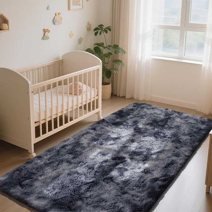 Soft Runner Rugs for Bedroom, Mottling Dark Grey 3x7 Area Rugs Fluffy Rug Shag Rug Carpet, Bedside Rug for Living Room Bedroom Kids Room Home Decor