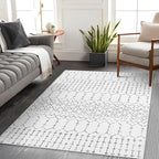 Lahome Moroccan Washable Living Room Rug - 3x5 Area Rugs for Bedroom Throw Non-Slip Low-Pile Entryway Rug Bathroom Rugs Soft White Distressed Indoor Capet for Office Kitchen Laundry Room Dining Room