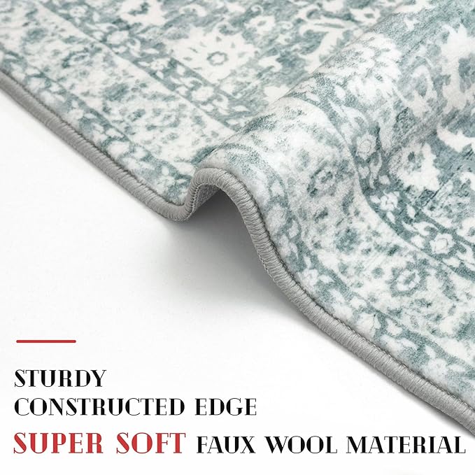 Vintage Floral 2x7 Runner Rug, Sage Green White Washable Kitchen Runner Rug Non-Slip Hallway Rug Runner Boho Super Soft Thin Printed Faux Wool Carpet for Entryway Bedroom Laundry Room Indoor