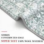 Vintage Floral 3x5 Rug, Sage Green White Entryway Rug Small Area Rug Washable Non-Slip Throw Rug, Thin Printed Faux Wool Low-Pile Kitchen Rugs Super Soft Capet for Entrance Bedroom Office