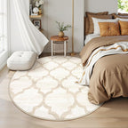 Lahome Moroccan Round Rugs - 4x4 Washable Non-Slip Small Round Area Rug Throw Soft Circle Rugs for Bedroom, Modern Print Indoor Round Carpet for Entryway Sofa Nursery Living Room (Beige, 4Ft-Round)