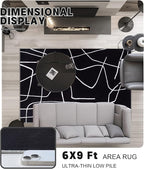 YIHOUSE Modern Washable Area Rug for Living Room Bedroom - Large Abstract Black and White Rug Non-Slip Ultra-Thin Home Decor (Dark Abstract, 6'x9'ft)