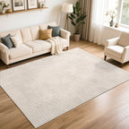 SHACOS Soft Cozy Fluffy Arch Pattern High-Low Pile Area Rugs 6'x9' Large Non Slip Washable Modern Geometric Rug Scandinavian Minimalist Carpet for Living Room Bedroom Dining Room, Beige