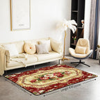 Elegant Red Floral Large Area Rug 5x7 Gold Geometric Living Room Rug | Bohemian Nordic Floral Rugs for Bedroom, Antique Decor Victorian Damask Carpet Indoor Floor Mat